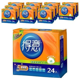得意 優質抽取式衛生紙, 五重保證 台灣製造, 不易破損 耐用, 24包, 12袋