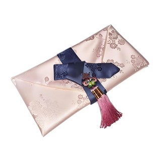 典雅蝴蝶掛飾禮金綢布信封組, 杏色 (灰色緞帶), 1組