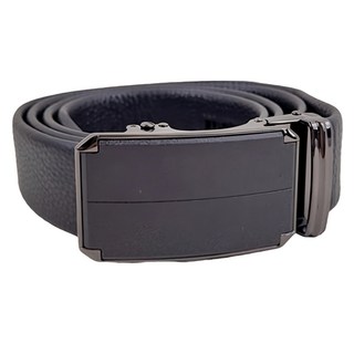 真皮頭層牛皮帶，磨砂對稱質感，自動鈕頭，寬3.5cm，帶長110-130cm, 黑色, 110 x 3.5cm