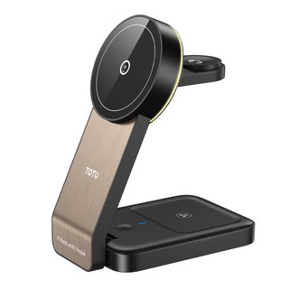 TOTU 拓途 神速系列 三合一 磁吸無線充電座 15W 摺疊收納 LED氛圍燈, 金色, 1個