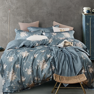 60支100%純天絲TENCEL 床包枕套3件組, 幽香如夢藍, 雙人