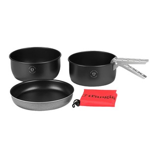 Trangia Camping Set Tundra I 超輕鋁露營鍋具套組, 煎鍋 + 湯鍋 + 鉗夾 +收納袋, 極地1號 黑魂版, 1組