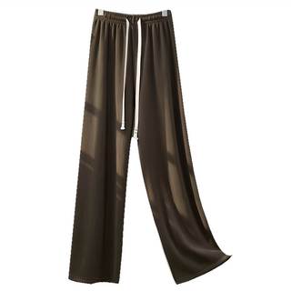 女款 抽繩加厚羊絨素色直筒寬褲, F(40~70kg), 黑色