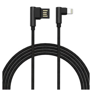 GOLF 雙面USB 轉 Apple 8Pin 90度轉角 布藝編織快充線 - 2.4A高效充電 1M, 黑色, 1條