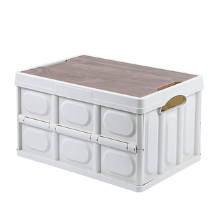 手提露營摺疊箱 木蓋 大號55L 白色, 1個, 1層