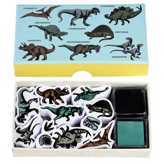 Rex LONDON 恐龍造型印章 + 印泥組, 1組, 綠色 + 灰色