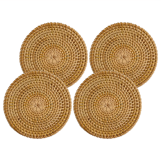 沐慕家居 藤編耐用杯墊 16CM, 原木色, 4個