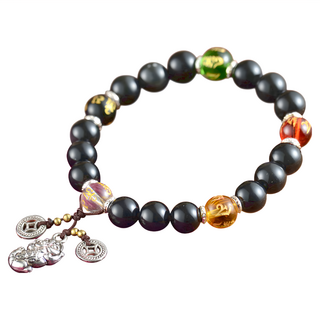 六字箴言黑曜石手鍊 琉璃, 珠子 8mm, SLP3008