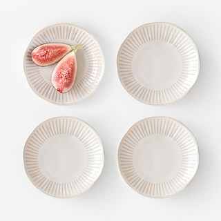 NICOTT Everyday collection 陶瓷印花圓形小碟 釉彩流淌般的透明罩染技術 顏色不均勻的復古感, 亞麻米色, 1組