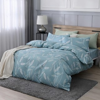 BlueCat 藍貓 台灣製造 舒柔棉銀離子防螨抗菌印花床包組 依蔓草, 雙人加大, 床單 + 枕套