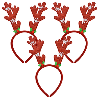 可愛聖誕麋鹿髮箍 Set 亮片雪花髮飾, 3個, 紅色