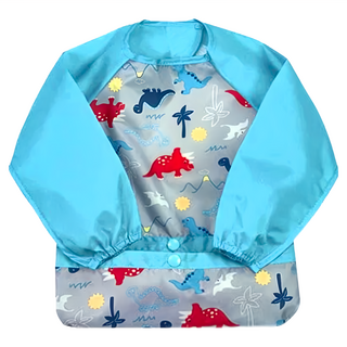 green sprouts 小綠芽 短袖圍兜兜 3件 Set 適合9-18個月的寶寶, 藍色恐龍, 1組