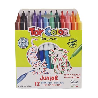 義大利TOY COLOR 12色無毒安全彩色筆細筆桿組 色彩鮮豔 激發創意, 12, 1入