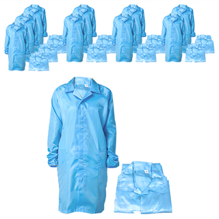 嘉鴻牌 無塵服長袖大衣國民領拉鍊 直紋 XXL 藍色, 10件