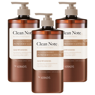 KERASYS Clean Note 護髮乳 柔和棉花香 - 無矽靈 含檸檬精油 弱酸性配方 含水解角蛋白, 1L, 3瓶