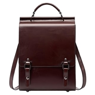 油蠟牛皮復古學用風女士定型雙肩包 二層牛皮 滌綸布內裡 咖啡色 手拎/肩背/後背, 25 x 9 x 34cm