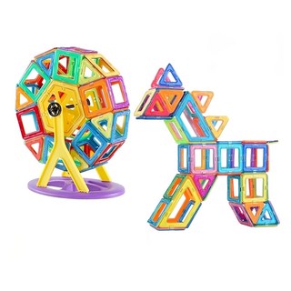 百變磁力片 益智玩具60件組 中號(收納盒 + 車輪組) - 激發想像力，培養空間概念, 1組