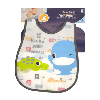 KU.KU Duckbill 酷咕鴨 動物派對防水圍兜, 雙面使用，防髒防撥水, 仲夏藍, 1件