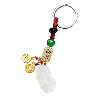 白玉髓貔貅鑰匙圈, 包包掛飾 開運掛飾 精美禮品, DST-1101, 1個