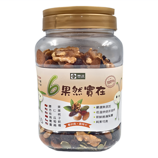 果然實在 綜合堅果 無調味 6果 腰果 杏仁果 核桃 南瓜子 葡萄乾 蔓越莓 無添加 低溫烘焙 520g, 1罐
