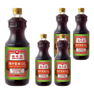 萬家香 陳年淡色醬油 (Lite) 使用非基因改造黃豆 不添加防腐劑 無焦糖色素, 1L, 5瓶