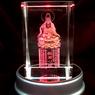 3D內雕佛像水晶立方體擺件, 觀音座姿, 1個
