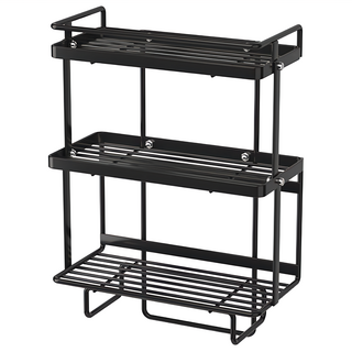 費歐家 馬桶置物架 三層 附免釘貼與掛鉤 浴室收納好幫手 (34 x 15.5 x 54cm), 黑色, 1個