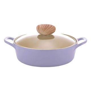 NEOFLAM Retro系列 電磁底淺湯鍋 附玻璃蓋, 26cm, 莫蘭迪紫, 1個