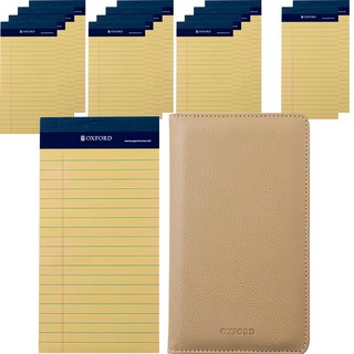 OXFORD 迷你長型黃色橫線記事本 50張 15本組 + L號皮夾記事本 E103L-CP, 1組, 黃色(活頁紙)+隨機出貨(活頁本 皮革款)