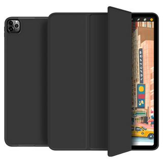 ANTIAN 帶筆槽液態三折支架平板皮套 蜂窩散熱矽膠皮套 智慧休眠喚醒保護套, iPad Air 2024, 黑色, 1個