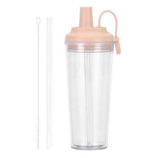 磁吸提手 Tritan 珍奶隨行杯 附吸管, 杏色, 710ml, 1個