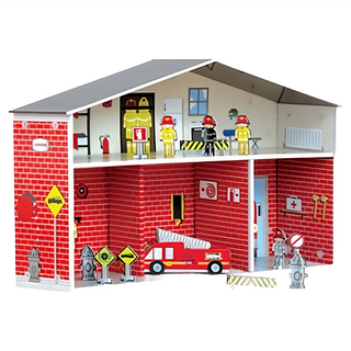 KROOOM 迪倫 消防局 Set, 耐用硬紙板玩具, 消防隊員 消防車, 安全無毒, 60%再生紙, 100%可回收, 1組