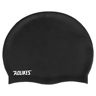 AOLIKES 奧力克斯 成人泳帽, 柔軟舒適, 矽膠材質, 保護頭髮, FREE, 黑色, 1個