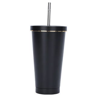 網美不鏽鋼吸管杯 304不鏽鋼內膽, 黑色, 750ml, 1個