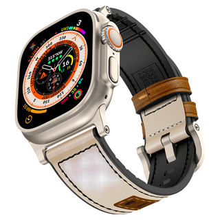加拿大 Mifa Apple Watch 真皮混合運動錶帶 軍用級耐磨 TPU 複合材質 人體工學陽極抗氧化消光扣具 Watch Ultra, 尼龍褐, 1條