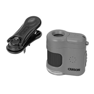 CARSON 卡薾紳 20x 迷你顯微鏡+鏡頭夾 Set LED UV雙光源 適用手機1x主鏡頭 旋轉撥鈕可對焦, 顯微鏡(4 x 3.8 x 2.5cm) + 手機鏡頭夾(7 x 3.3 x 2.5cm), 1組