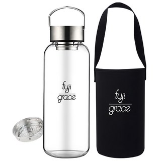 FUJI-GRACE 富士雅麗 玻璃水瓶 高硼硅耐熱玻璃 含304不鏽鋼濾網 寬口徑, 特大, 1.5L, 1個
