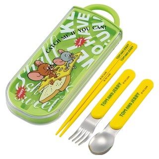 Skater 抗菌兒童3合1餐具組, Tom & Jerry, 湯匙 + 叉子 + 筷子 + 外盒, 1組