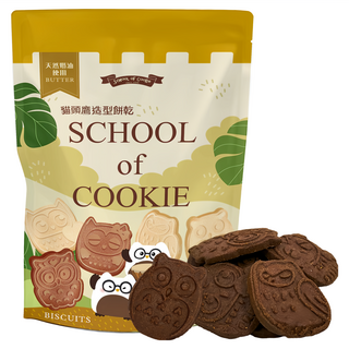 School of Cookie 台灣優格餅乾學院 貓頭鷹造型餅乾 天然奶油 巧克力口味, 220g, 1包