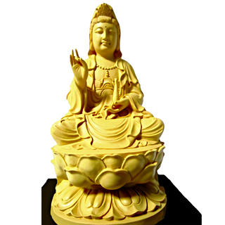 養慧軒 金剛砂陶土精雕佛像, 木色淨瓶蓮花觀音菩薩, <50CM, 適用於求平安, 1個