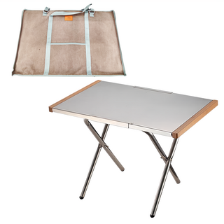 耐高溫大鋼桌含收納包 不鏽鋼白蜡木 承重25KG, 銀色