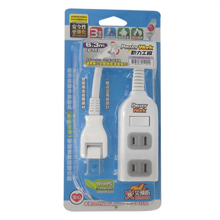 PowerWork 動力工廠 1切3座2P延長線 無燈式設計 過載自動斷電, 6.3m, 白色, 1條