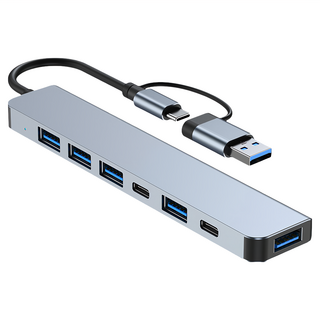 Mass 生活好物 Type-C-USB 八合一多功能轉接器 蘋果筆電轉接頭, USB3.0讀取/閃電傳輸, 帶SD和TF雙卡槽, 灰色, 1個