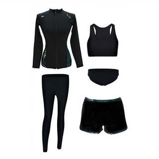 泳衣 Set 5件組 防曬泳衣套裝 (含小背心 拉鍊外套 三角泳褲 短褲 防曬長褲), XL, 成人女