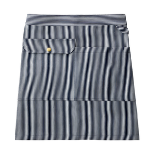 BRUNO 半身帶釦口袋圍裙 4個置物口袋 抹布側掛 鍋匙掛環, 深藍條紋, 1件