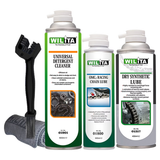 WILIITA 威力特 鏈條清潔潤滑保護全方位組：速效清潔劑600ml，OMC2競技型鏈條潤滑油300ml，重裝升級乾性潤滑劑450ml, 1組