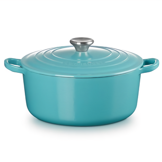 LE CREUSET 圓鐵鍋 鋼頭 4760g 4.2L, 24cm, 土耳其藍, 1個