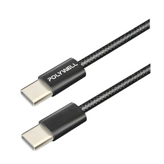 POLYWELL 寶利威爾 Type-C to Type-C PD編織快充線 3A 60W PW15-W45-M813, 1m, 黑色, 1條