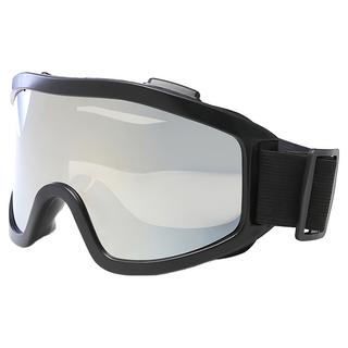 兒童/成人防霧滑雪護目鏡 可戴眼鏡 黑框白水銀 160 x 86mm, 1個