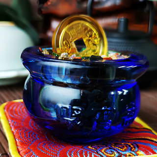 聚財金錢 琉璃水晶聚寶盆擺件, GC-3353, 1個